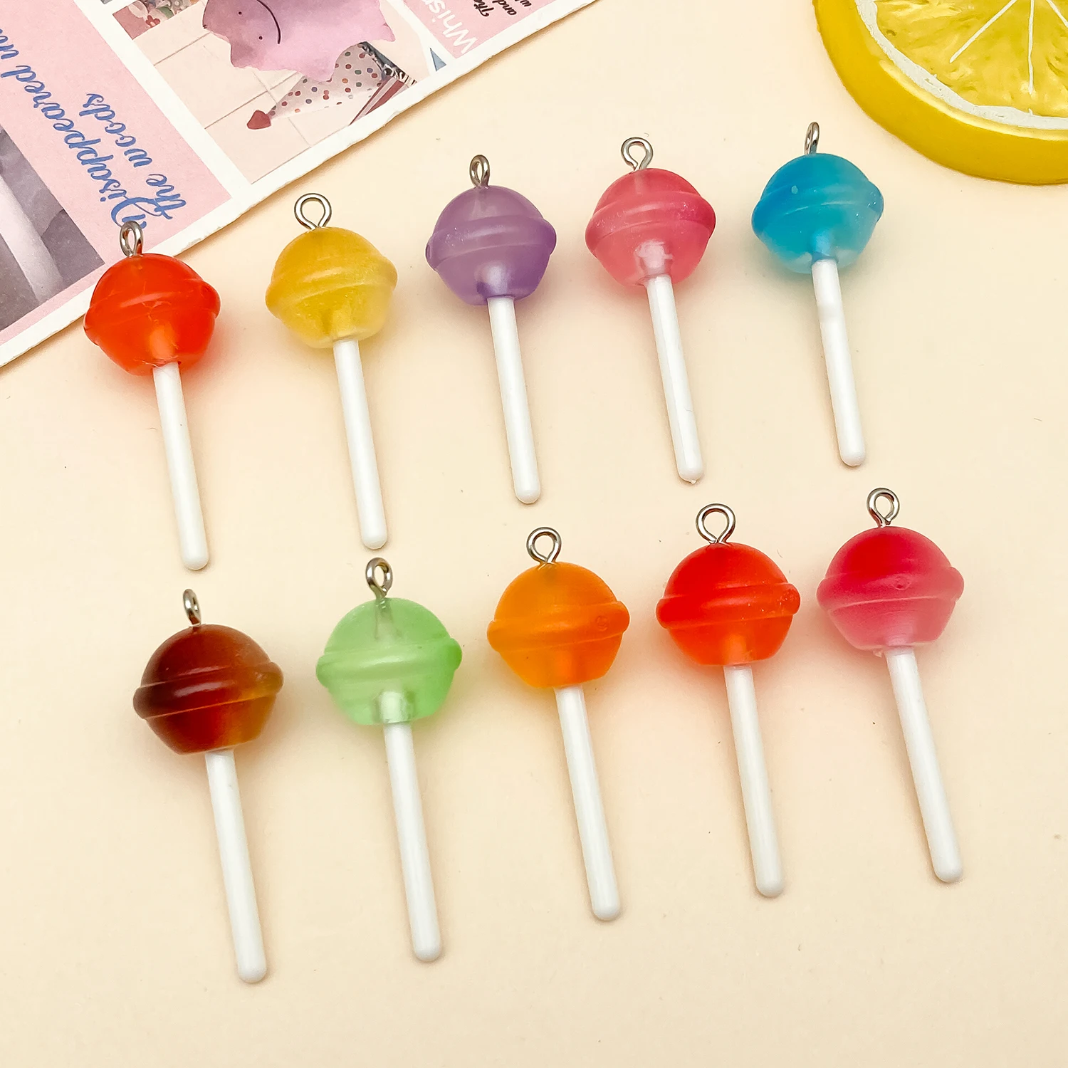 10pcs Mix Color Star Round Heart Lollipop Charms DIY 3D Keychain Bracelets Earrings Pendants For Jewelry Making  Finding  ﻿