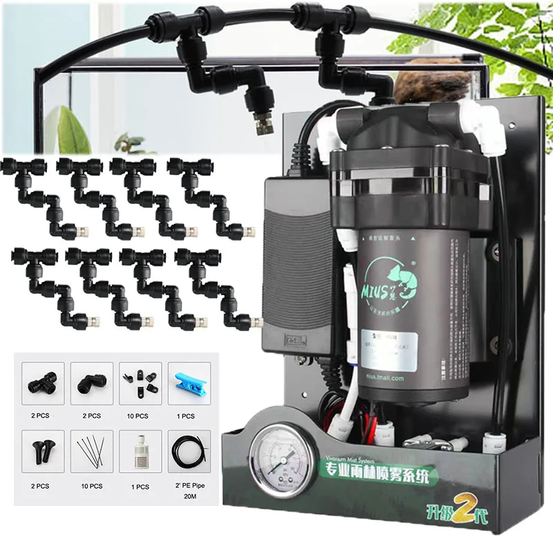 Reptile Mister Spray System with Pump Adjustable 360 ° Misting Nozzles Filter and Tube Mister for Outside Patio