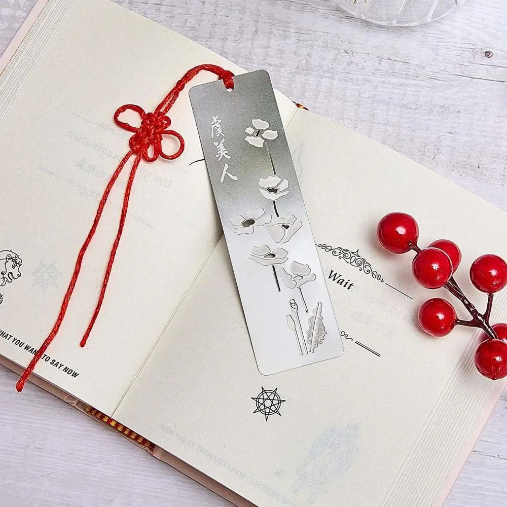 Colorful Chinese Style Hollow Kids Students Gift Stainless Steel Bookmarks Metal Bookmarks Red Knot