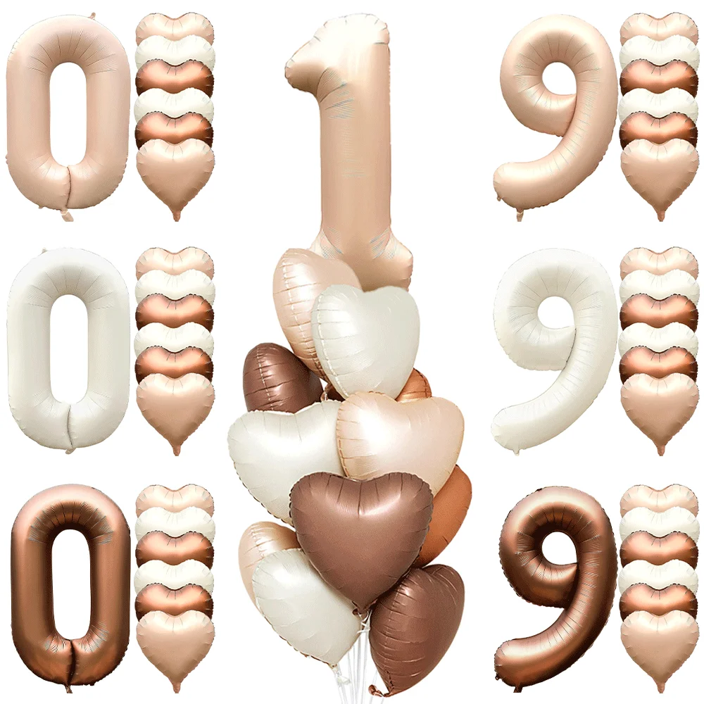 40in Cream Big Number Balloon 18in Three Color Love Foil Helium Balloons Adult Birthday Set Boys Girls 1st Birthday Decorations