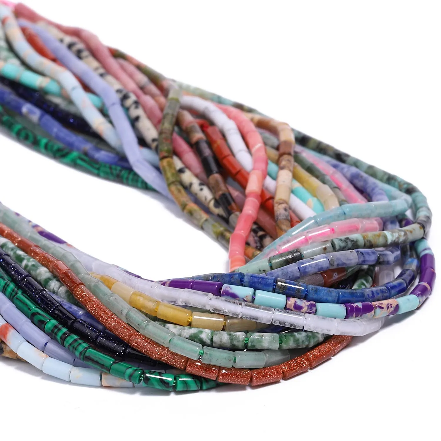 Cuentas de Piedra Natural en Forma de Columna de 2x4 mm, Turquesa, Lapislázuli, Topacio, Cuentas de Tubo Espaciadoras para Hacer Joyas, Pulseras Energéticas DIY