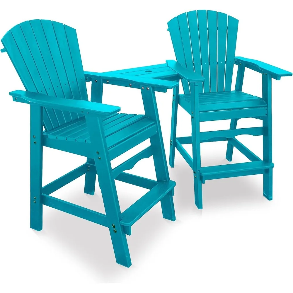 

Outdoor Dining Set of 2, Recycled Poly Balcony Chair with Double Connecting Tray Patio Stool Weather Resistant, Patio Dining Set