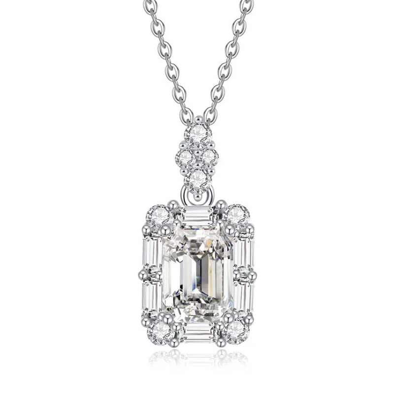 

Luomansi Rectangle Necklace D VVS Moissanite 1 Carat 5x7MM with Certificate S925 Silver Girl Jewelry Anniversary Gift
