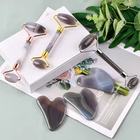 Set de Masaje de Ágata Gris: Rodillo y Gua Sha Corazón