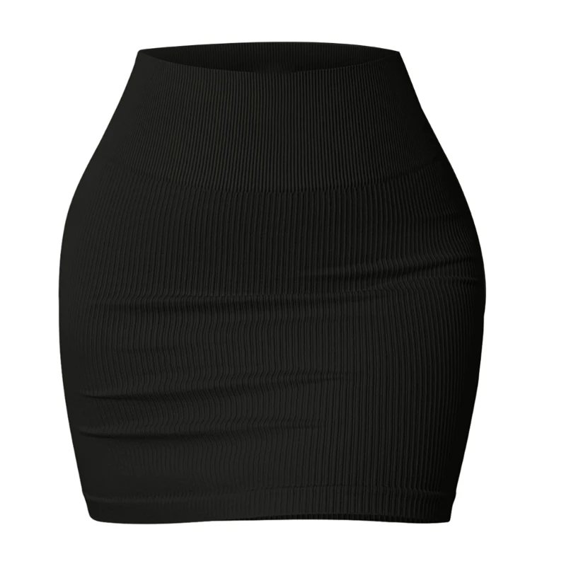 Women's Basic Ribbed Knit Stretchy Elastic Short Mini Pencil Bodycon Skirt