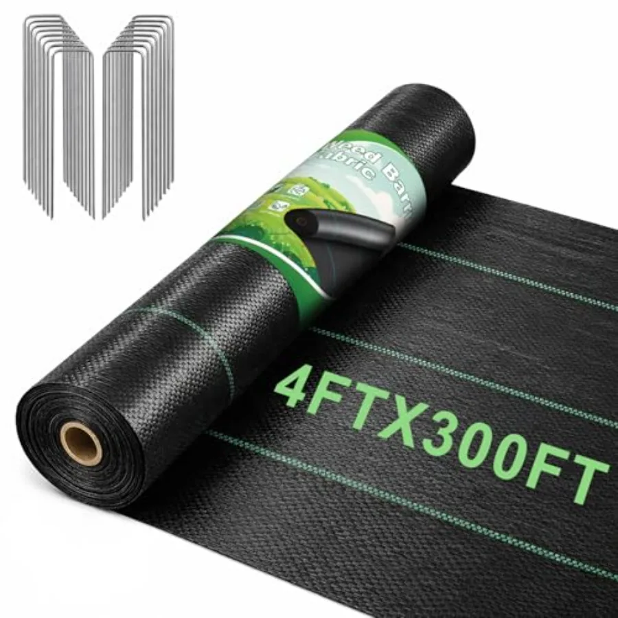 

Геотекстильное покрытие для сада 4 фута x 300 футов, сверхпрочное, черное, 3.2 унции, с 20 U-образными креплениями, для защиты от сорняков