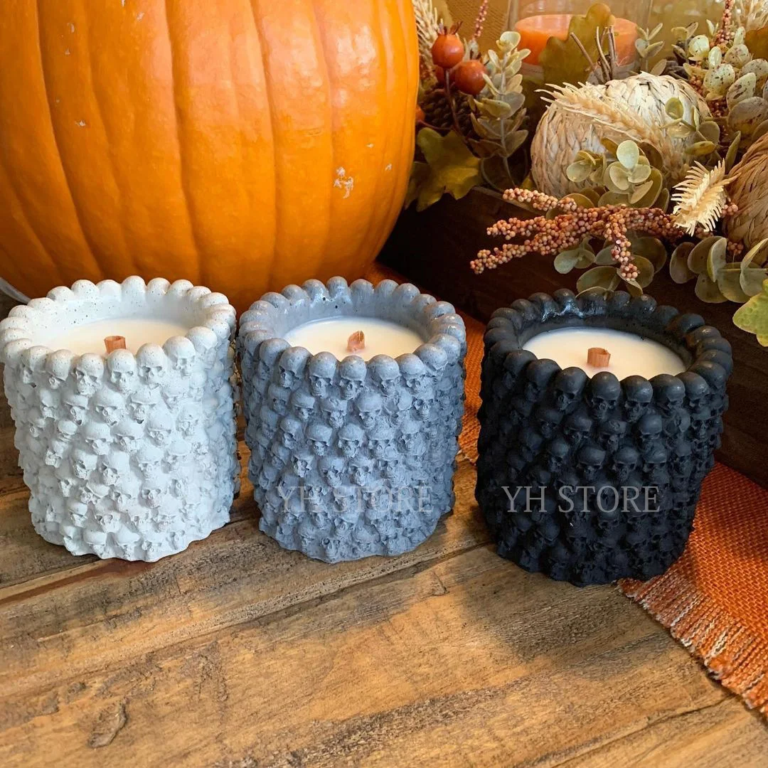 

Skull Pattern Flower Pot Molds Concrete Candle Vessel Cup Silicone Molds for Cement Planters,DIY Pen Bucket Pencil Holders