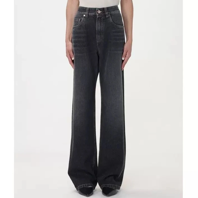 

Maxdutti Minimalist Women's Dark Gray Boyfriend Style High Waist Dark Gray Straight Leg Denim Pants Mom Jeans For Woman Clothing