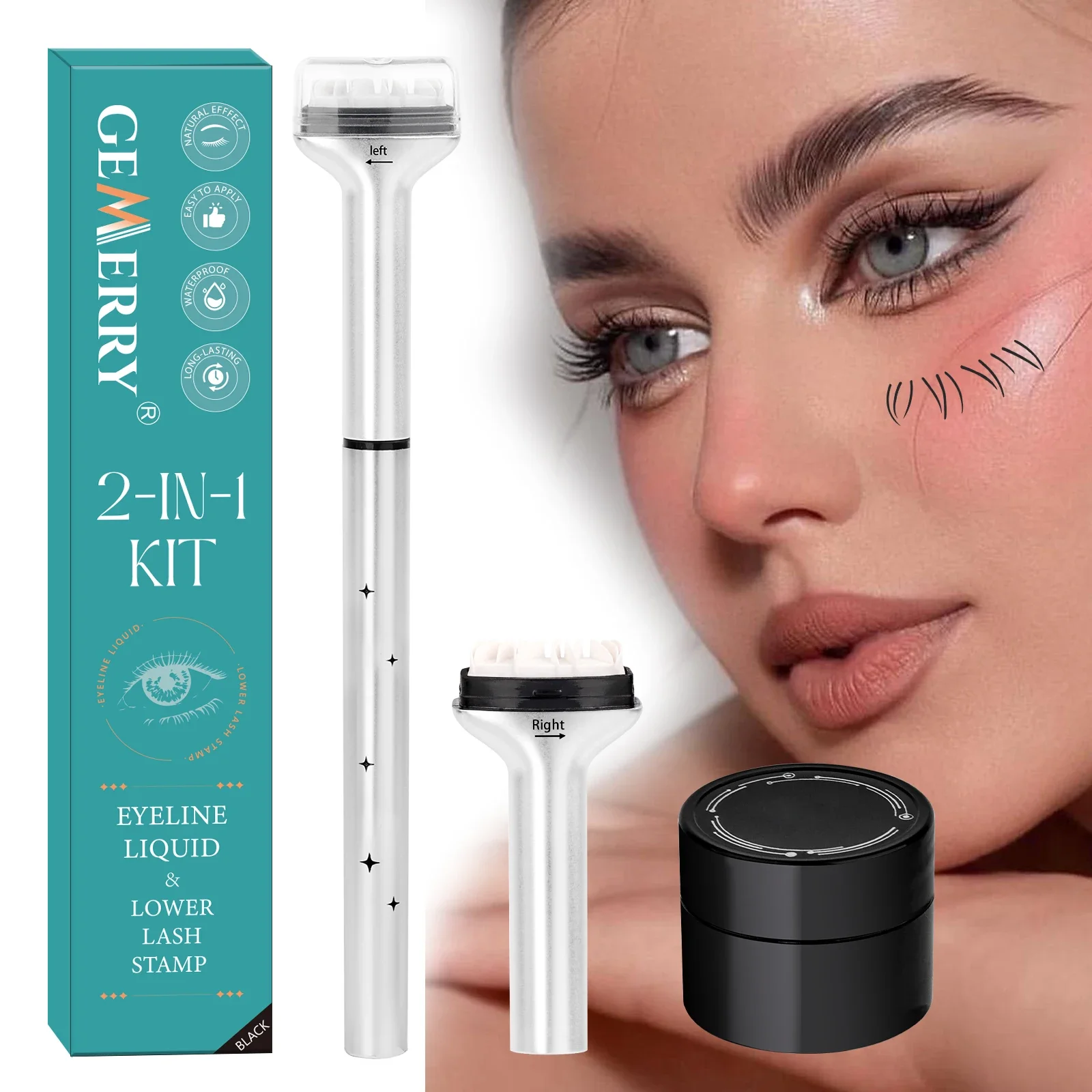New Lower Eyelash Stamp With Ink 0.01MM Tip Eyeliner  Waterproof Sweatproof Combo Pack Seal Tool Eyeliner Pen For Lazy Beginner