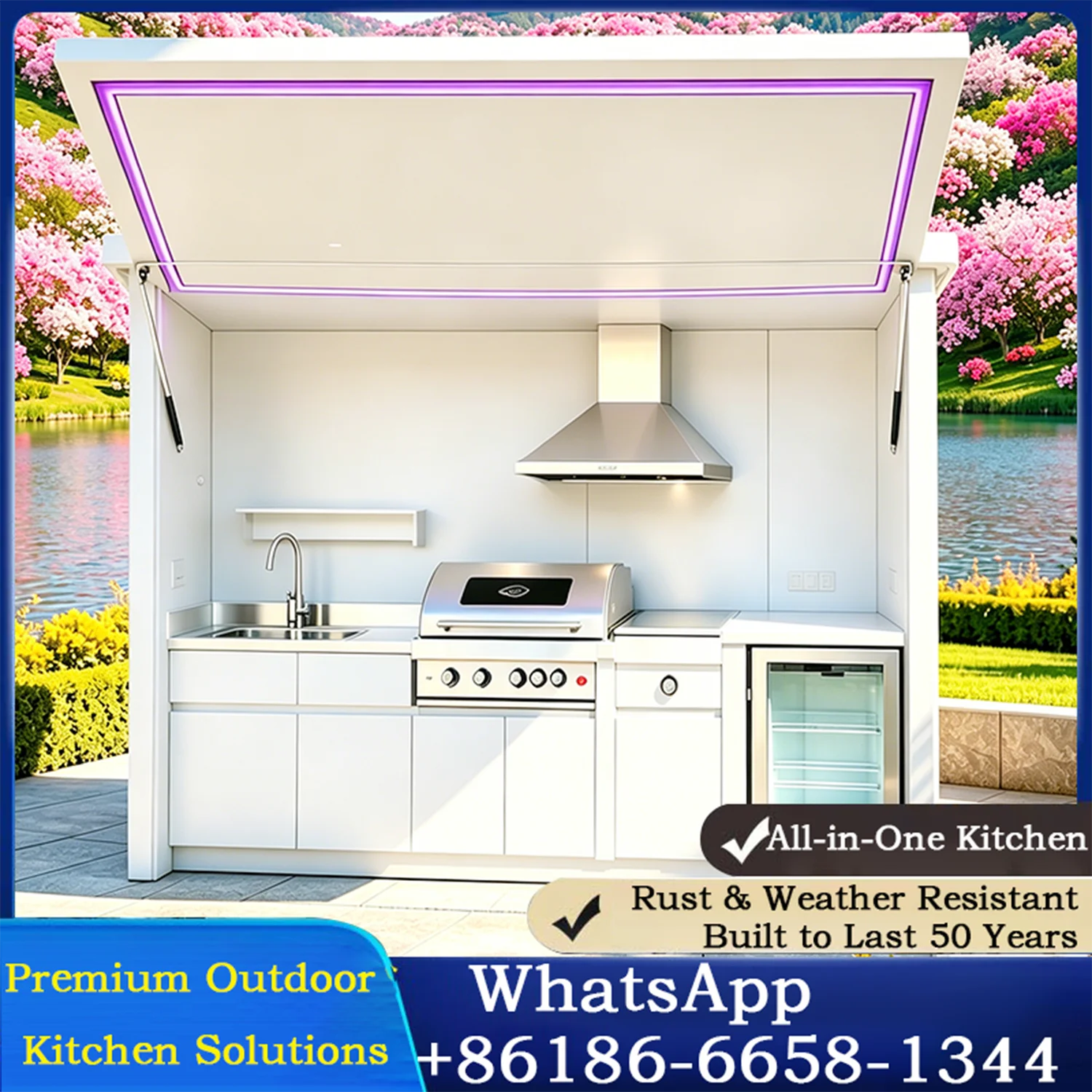 Practical Outdoor Kitchen Complete, Built-in Classic Non Stick Cookware Set, Windproof Waterproof Outdoor Cooking Station