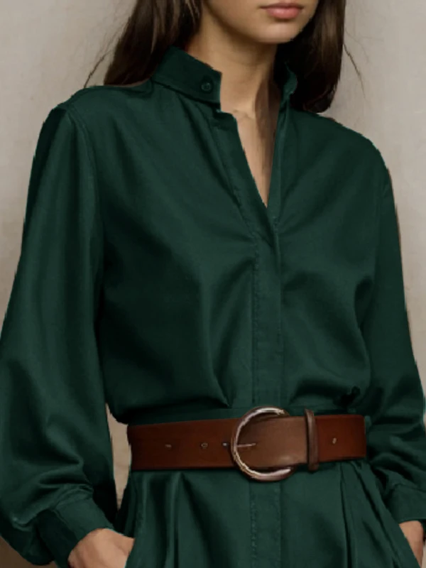 Camisas Vintage de manga larga para mujer, camisetas marrones informales, blusas verdes, blusa para mujer urbana, uso diario, otoño 2025, primavera