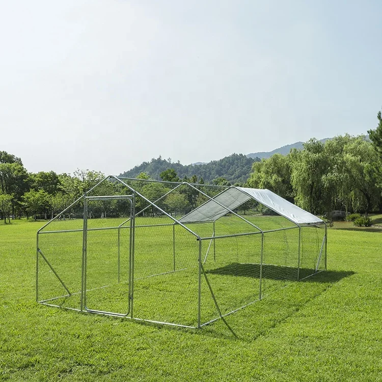 Galvanised Steel Poultry Cage Walk-In Chicken Coop With Shade Hen Run House For Animals