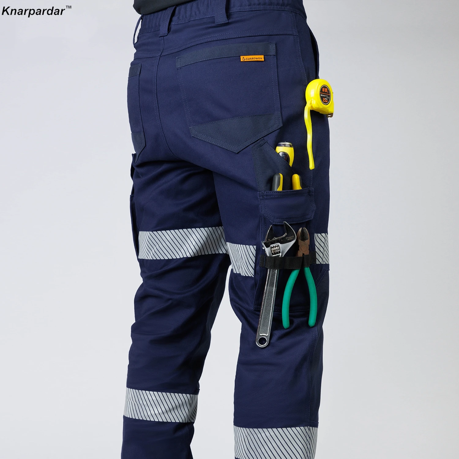 100% cotton  Men\'s Navy Blue Work Pants High-stretch work trousers multi-pocket workwear with reflective stripes