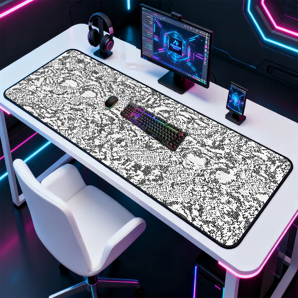 Pixelated Monochrome Desk Mat Keyboard Mat Large Gaming 140x60 Abstract Texture Mousepad Nonslip Full Computer Mat Office