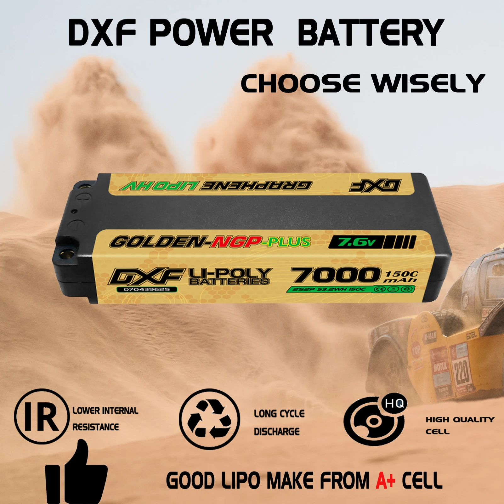 DXF 2S Lipo Akku 7,6V 150C 7000mAh Middle NGP mit 5MM Stecker Hardcase Akku für RC Auto Boot LKW Flugzeug UAV RACING – Detail 7