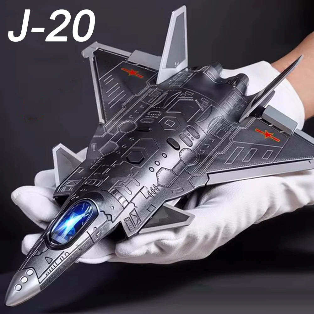 1/84 J-20 Stealth Fighter Metal Models Toy Missile Compartment Opened Military Aircraft Model Light Music Toys Boy Festival Gift