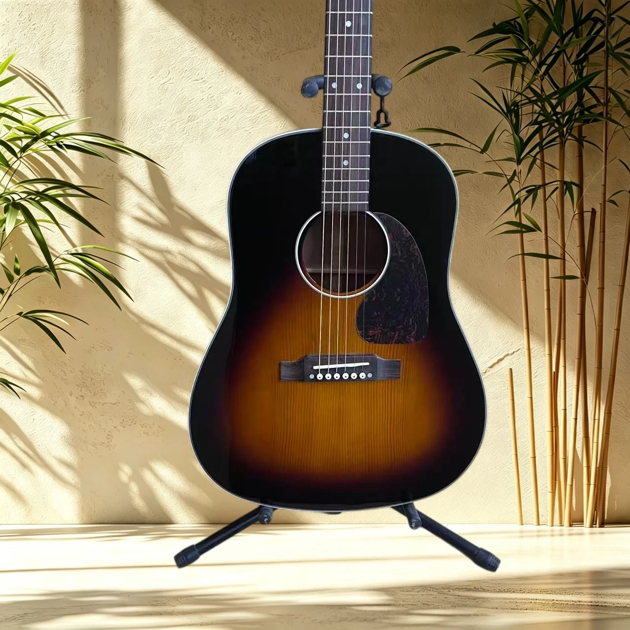 41 Inch D J45 Sunburst Acoustic Guitar Spruce Top Rosewood Back Sides Rosewood Fretboard Tortoise Pickguard Singing Fingerstyle