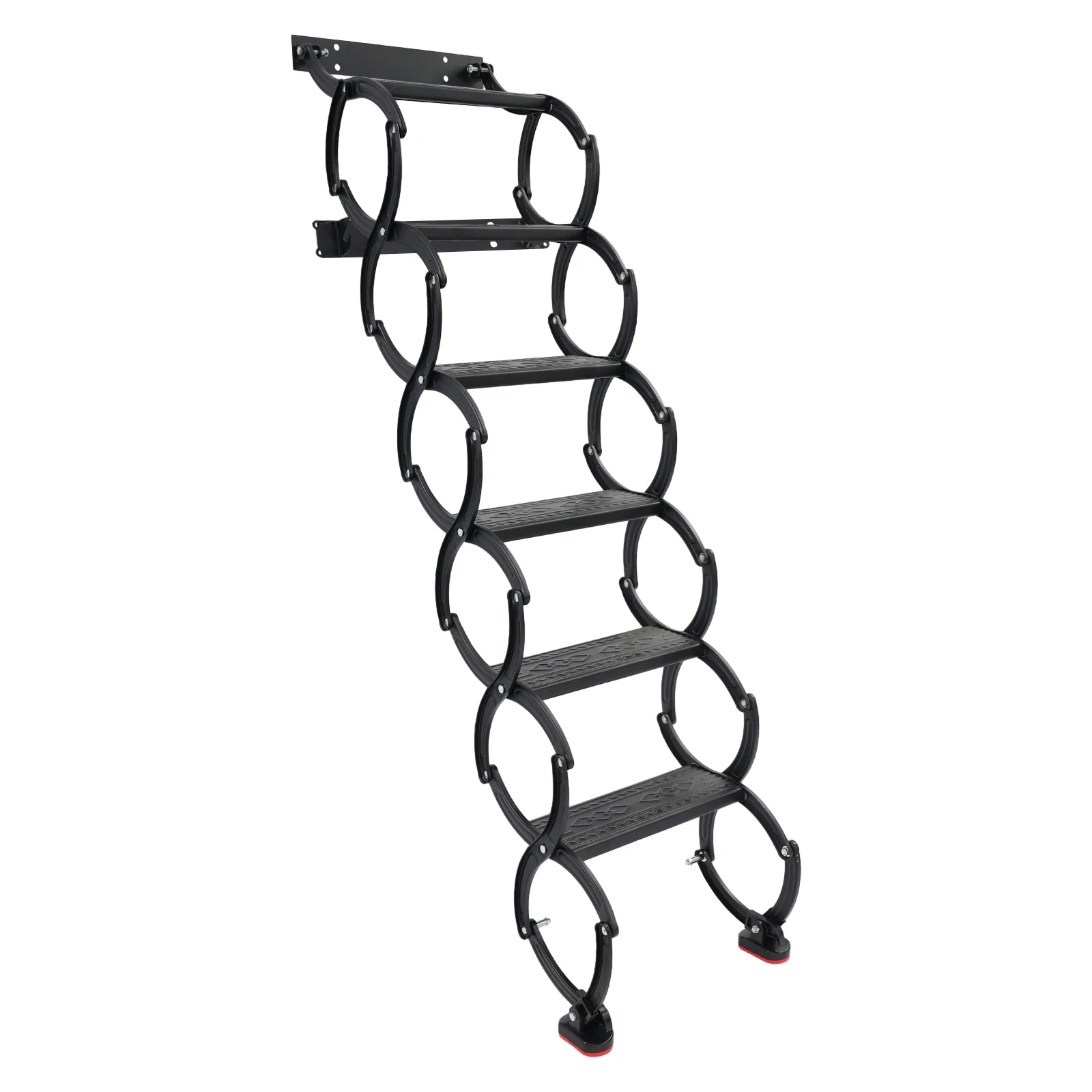 Image of 6-Stufen Wandmontierte Klappleiter, Dachbodenleiter mit Absenkmechanismus, Einziehbare Falttreppe für Dachboden, Garage, Keller, Lager, 440 lbs Tragfähigkeit