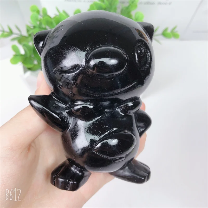 

10cm Natural Black Obsidian Cartoon Animal Crystal Carving Healthy Children Toy Healing Home Decoration Gift 1PCS