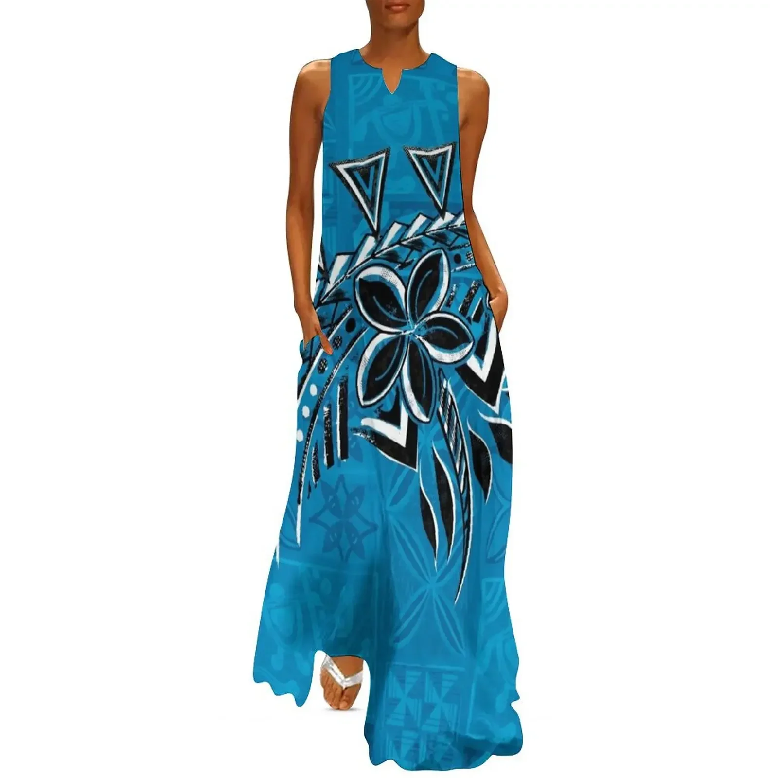 

Old Samoa Teal Tribal Primitive Long Dress Dress for girls luxury woman party dress Woman fashion