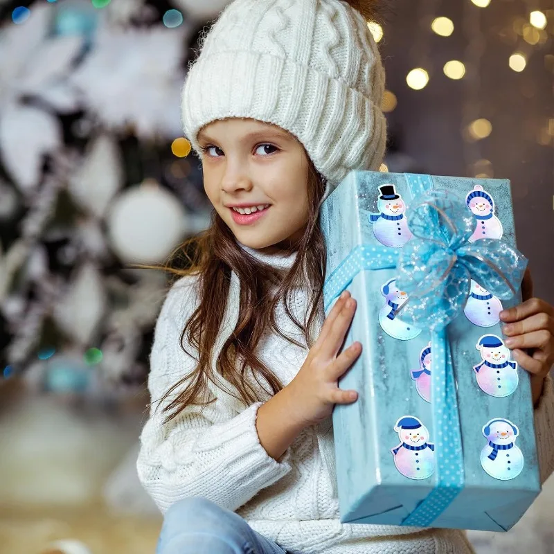 500 قطعة ملصقات رجل الثلج الشتوية لفة ملصقات الليزر المجسم عيد الميلاد الكرتون الشارات للأطفال المغلف ختم ديكور إمدادات الحفلات #6