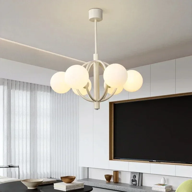 

French Cream-Style Glass Ball Lampshade LED Chandeliers Modern Lustre Bedroom Dining Room Interior Home Decor Lighting Fixtures