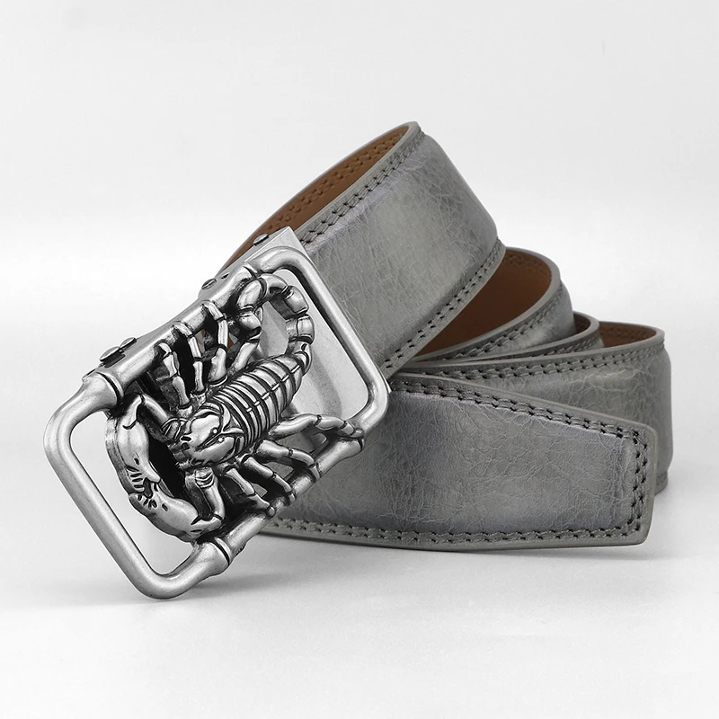 Gray 3.5CM Vintage Automatic Buckle Belts Men High Quality Famous Corset Genuine Leather Brand Luxury Fancy Jeans Ceinture Homme