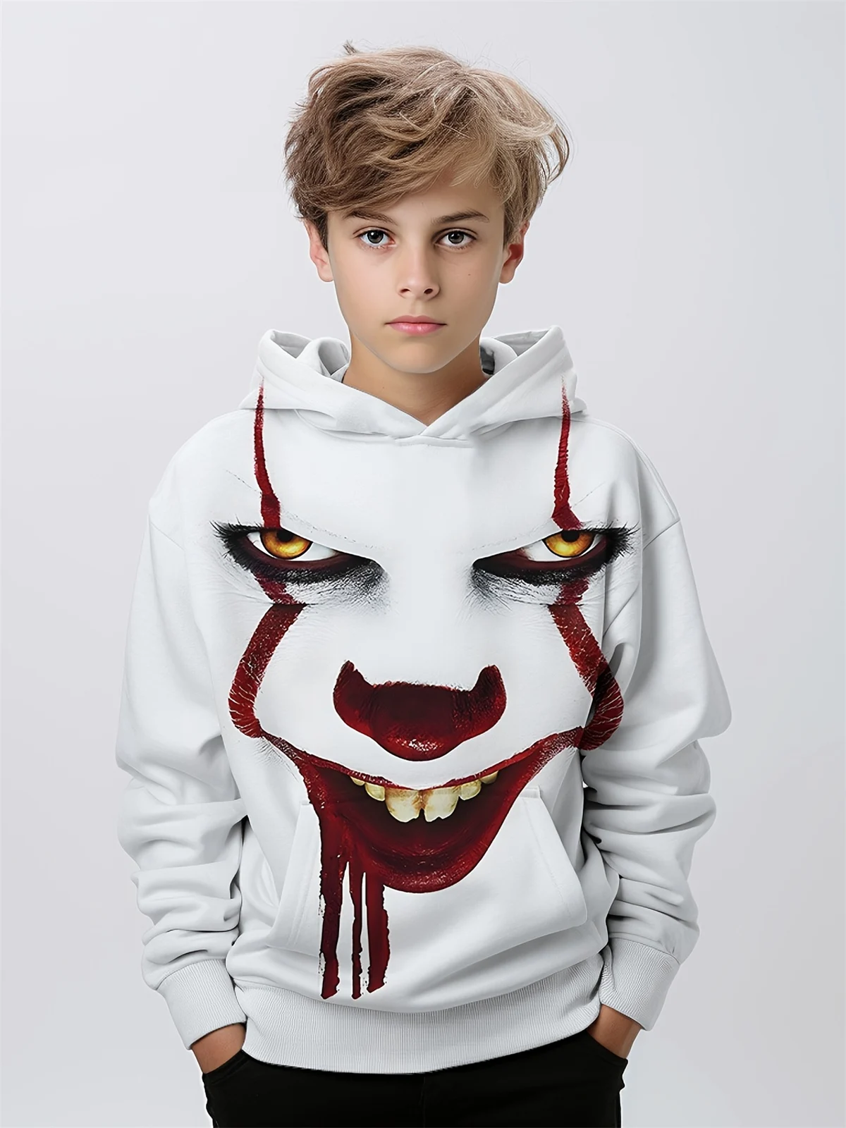 Halloween Scary Face 3D Print Children's Sweatshirt Casual Pullover Hooded Long Sleeve Sweatshirt Spring Fall Kids Hoodie Tops