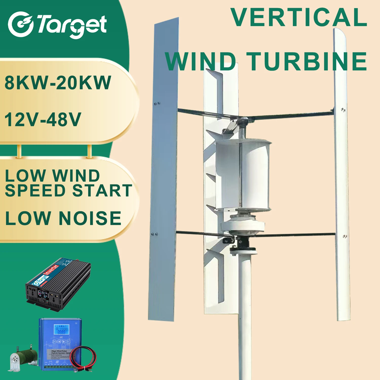 

Hybrid Home Vertical Wind Turbine Generator Free Energy 15000W 20000W Wind Power Windmill Permanent Maglev with MPPT Controller