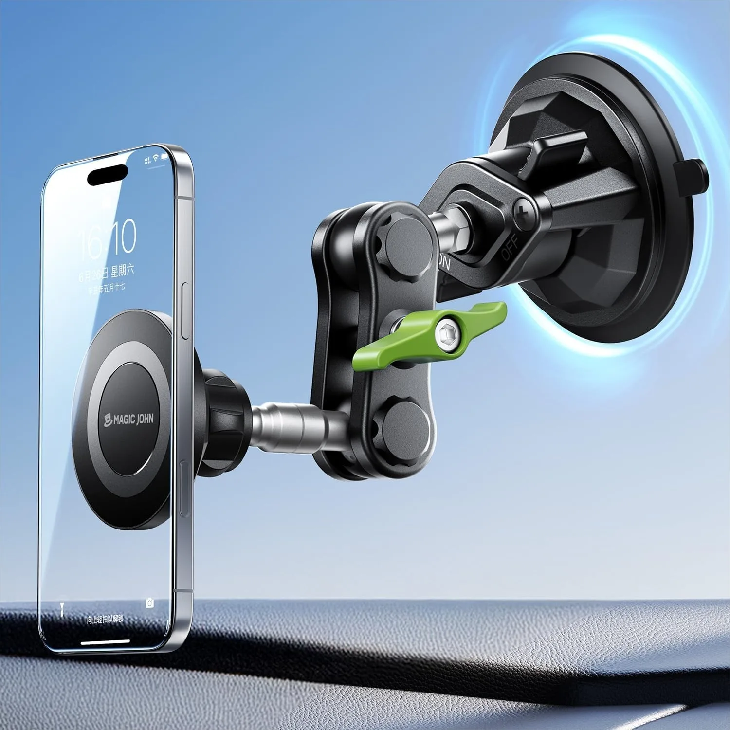 

Magnetic Car Phone Holder with Strong Suction & 360° Adjustable Arm for iPhone Samsung Android