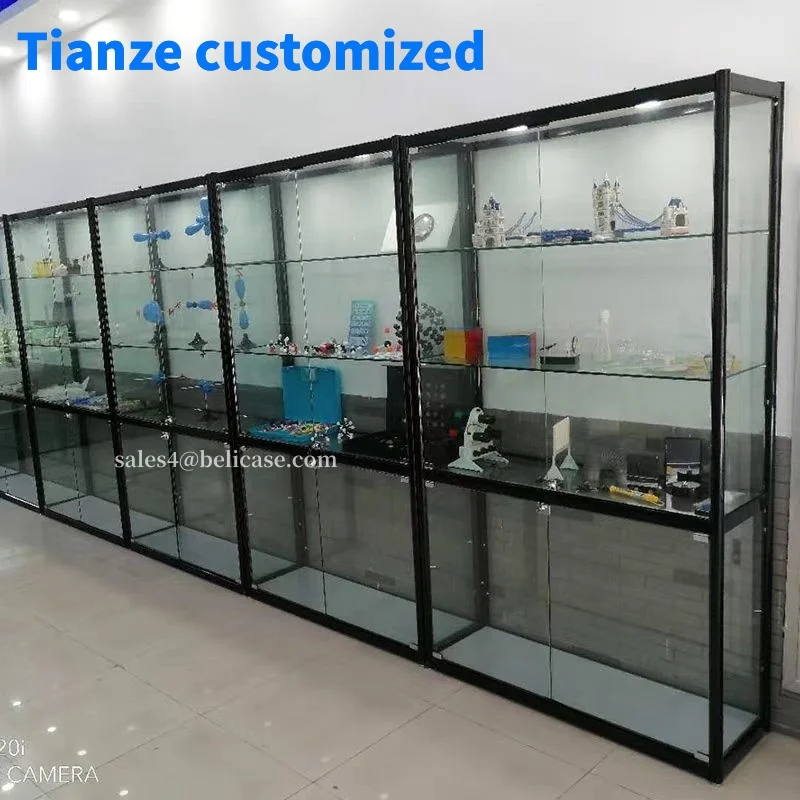 (Customized) Hot Selling Factory Supplier Lockable Aluminum Frame Collectibles Wine Show Tempered Glass Display Cabinet Wit