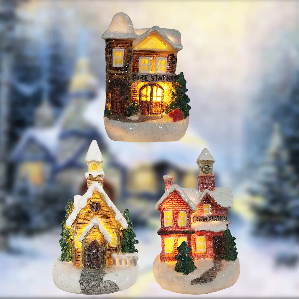 Christmas Decorations Christmas Winter House Village with Lights LED Lights Christmas Winter Village Building Accessories