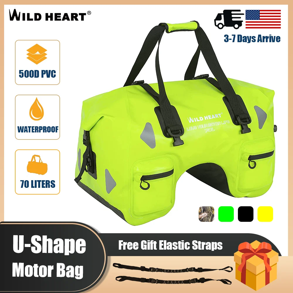 WILD HEART Waterproof Bag for Motorbike U-shaped Motorcycle Luggage Bag Waterproof PVC Material 70L Large Capacity Moto Bags