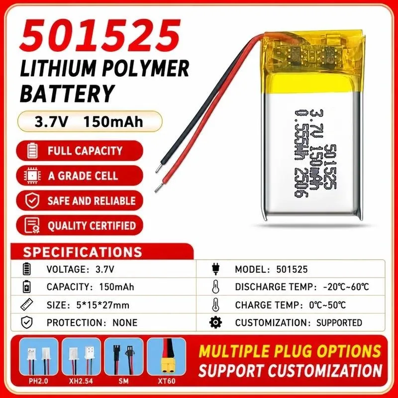 3pcs for Polymer Lithium Battery 501525 150mAh 3.7V Rechargeable Li-ion for Smart Speaker Blood Pressure Meter Collar Clip