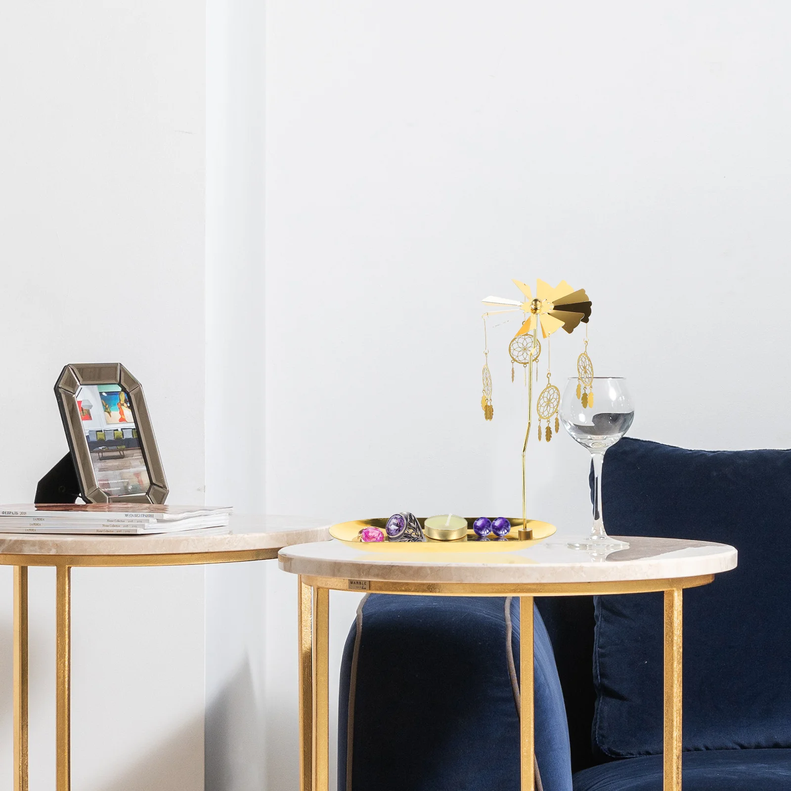 

1Set Aromatherapy Rotating Holder Creative Metal Wood Design for Home Office Decor Romantic Tea Light Stand Xmas Party