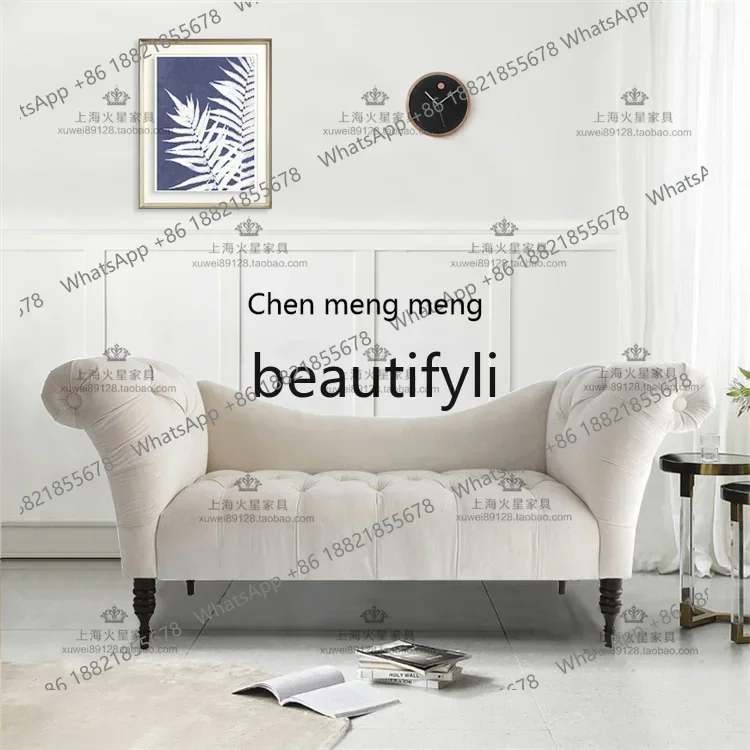

American country fabric concubine sofa beauty couch European retro concubine chair, French simple solid wood2936