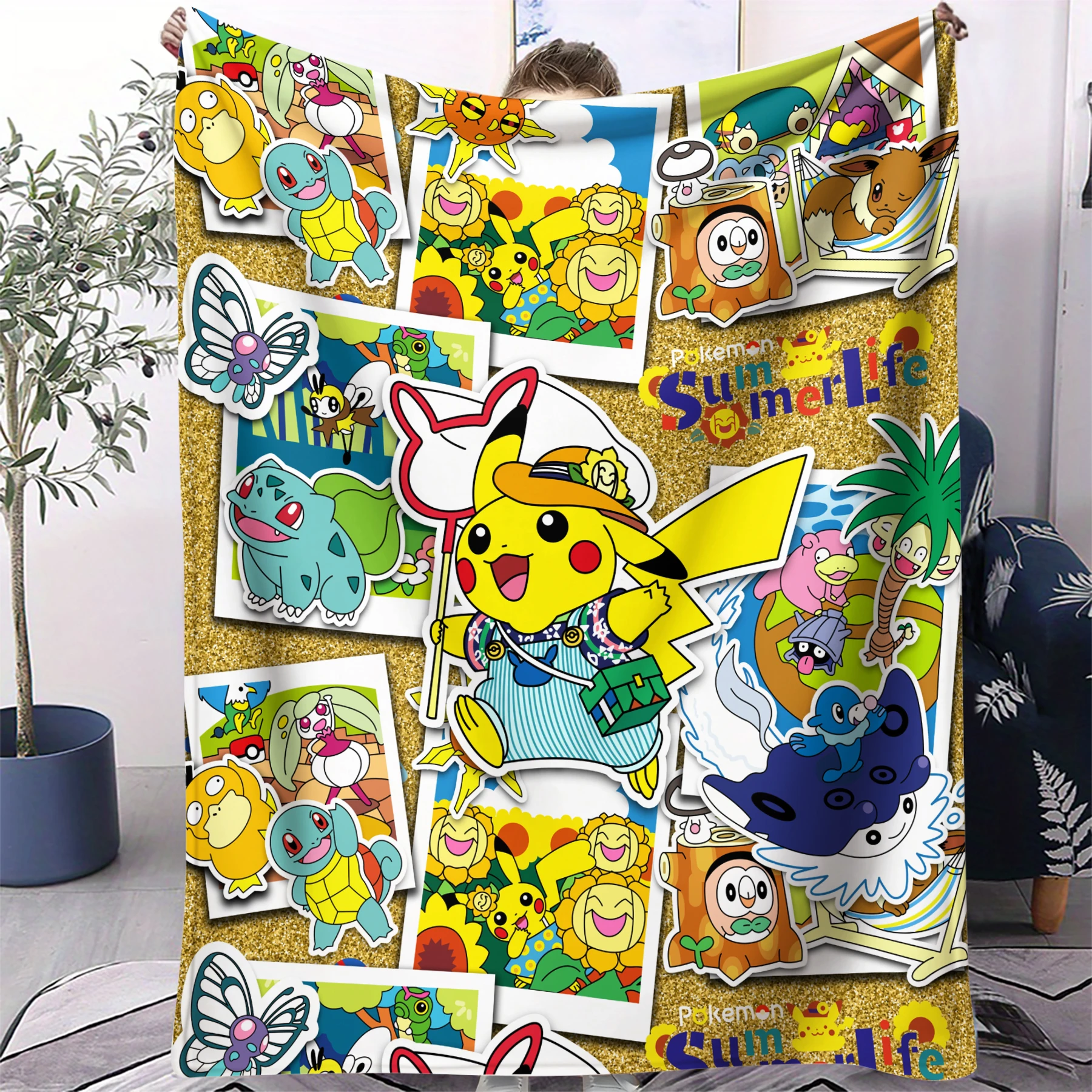 

Культовое фланелевое одеяло с принтом Покемонов, многофункциональный плед для дома, улицы, путешествий, кемпинга, подарок для фанатов