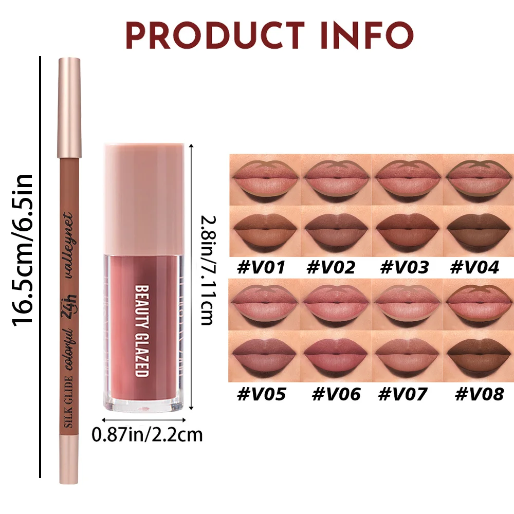 طقم مكياج شفاه مكون من قطعتين/مجموعة - محدد شفاه - ملمع شفاه - مجموعة مكياج شفاه طبيعي مقاوم للماء يدوم طويلاً #4