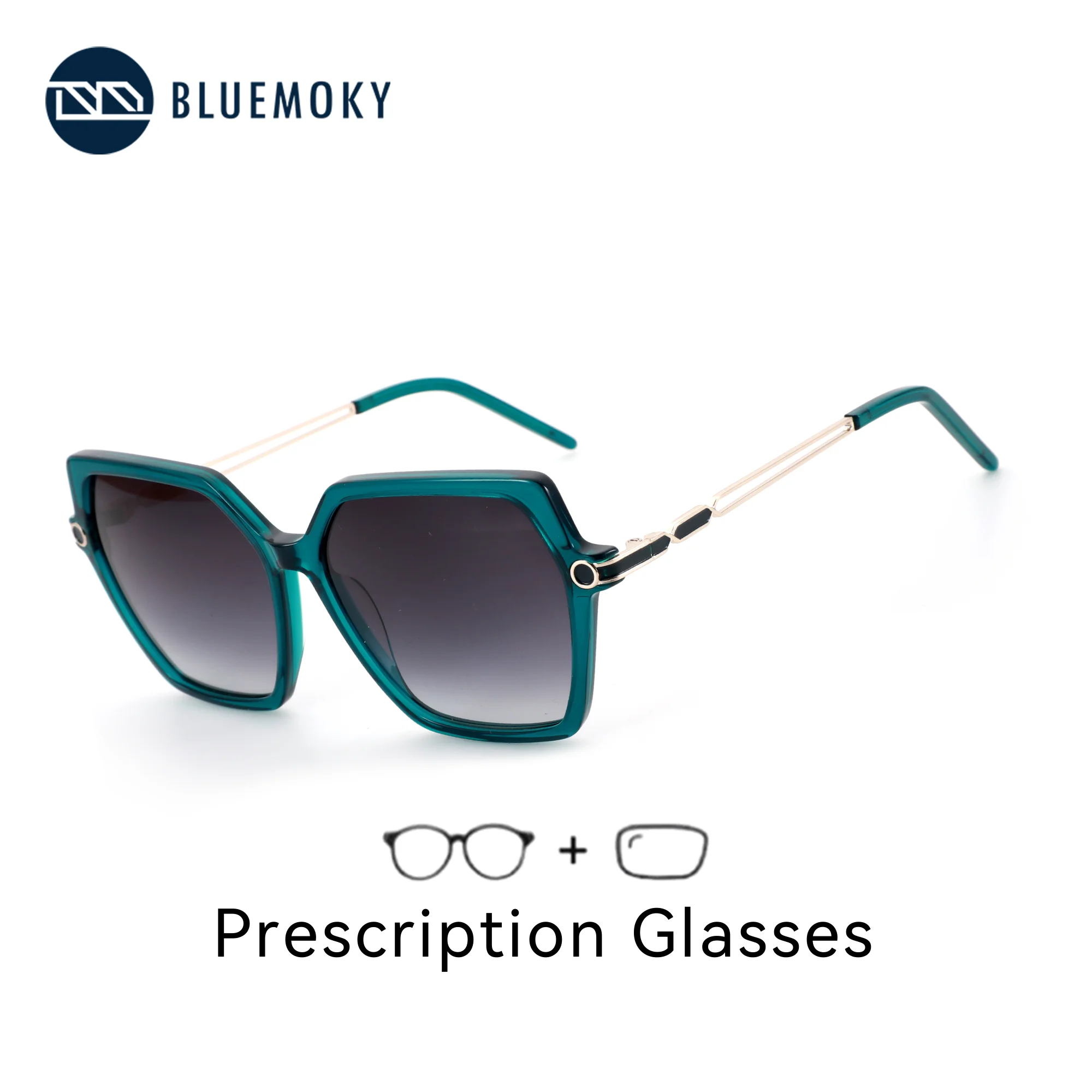 

BLUEMOKY L Size Acetate Polygon Polarized Prescription Sunglasses For Women UV400 Progressive Optical Sun Glasses Myopia Shades