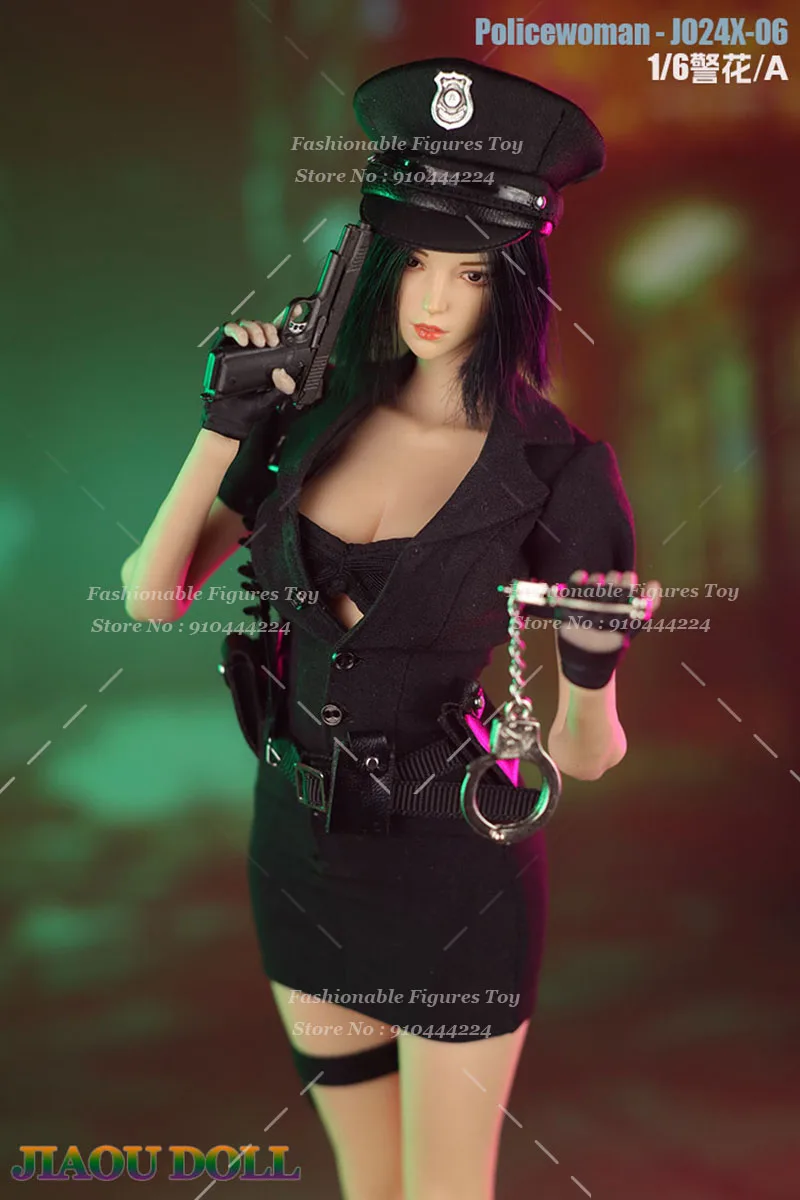 JO24X-06 1/6 Female Soldier Policewoman Uniform With Cap Handcuffs Cop Cosplay Costumes Clothes Set Fit 12'' Action Figure Body