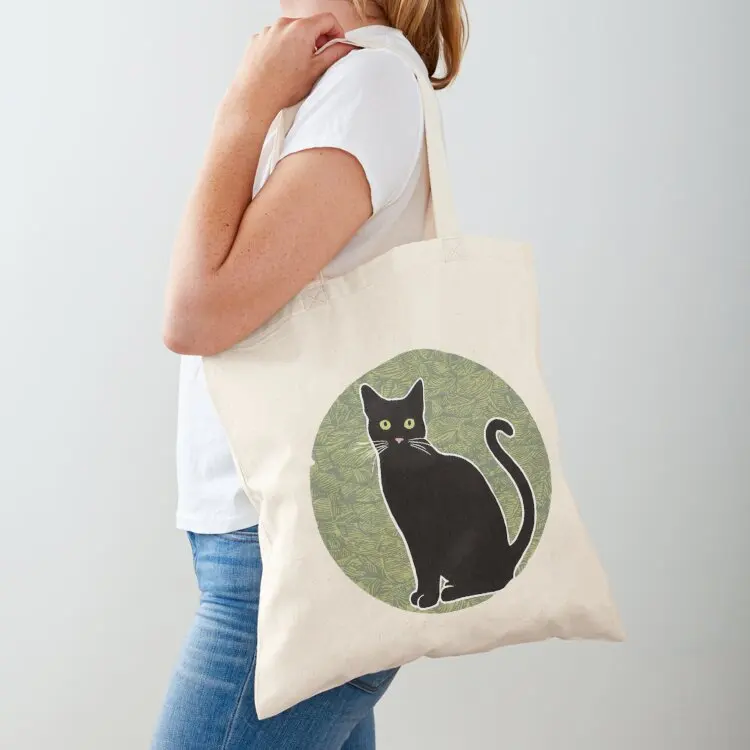 

Сумка-шоппер с изображением черной кошки, индивидуальная сумка-шоппер, персонализированная сумка, женская сумка, сумка для университета.