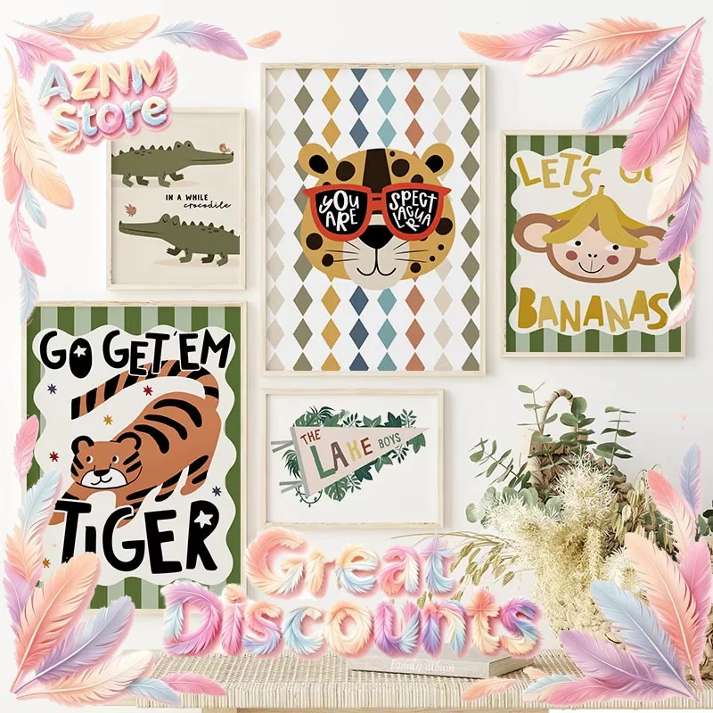 2026 1PC Frameless Funy Tiger Elephant Giraffe Crocodile Nursery Wall Art Canvas Painting Animals Posters And Prints Room Decor