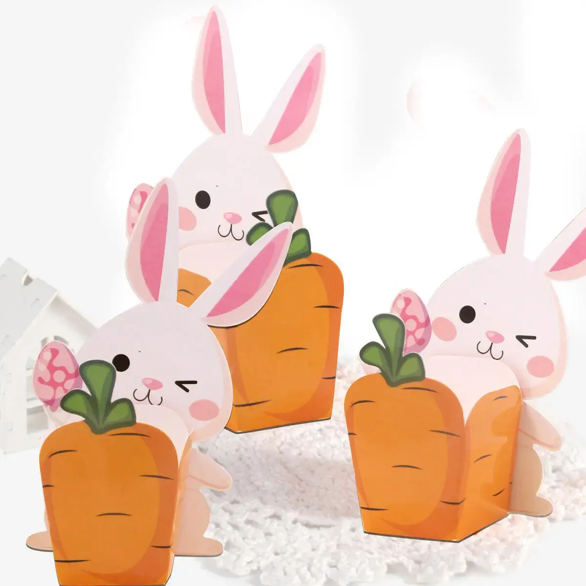 

20Pcs Rabbit Carrots Boxes Carton Bunny Sweets Basket For Happy Easter Party Table Decoration DIY Candy Packaging Supply Spidey