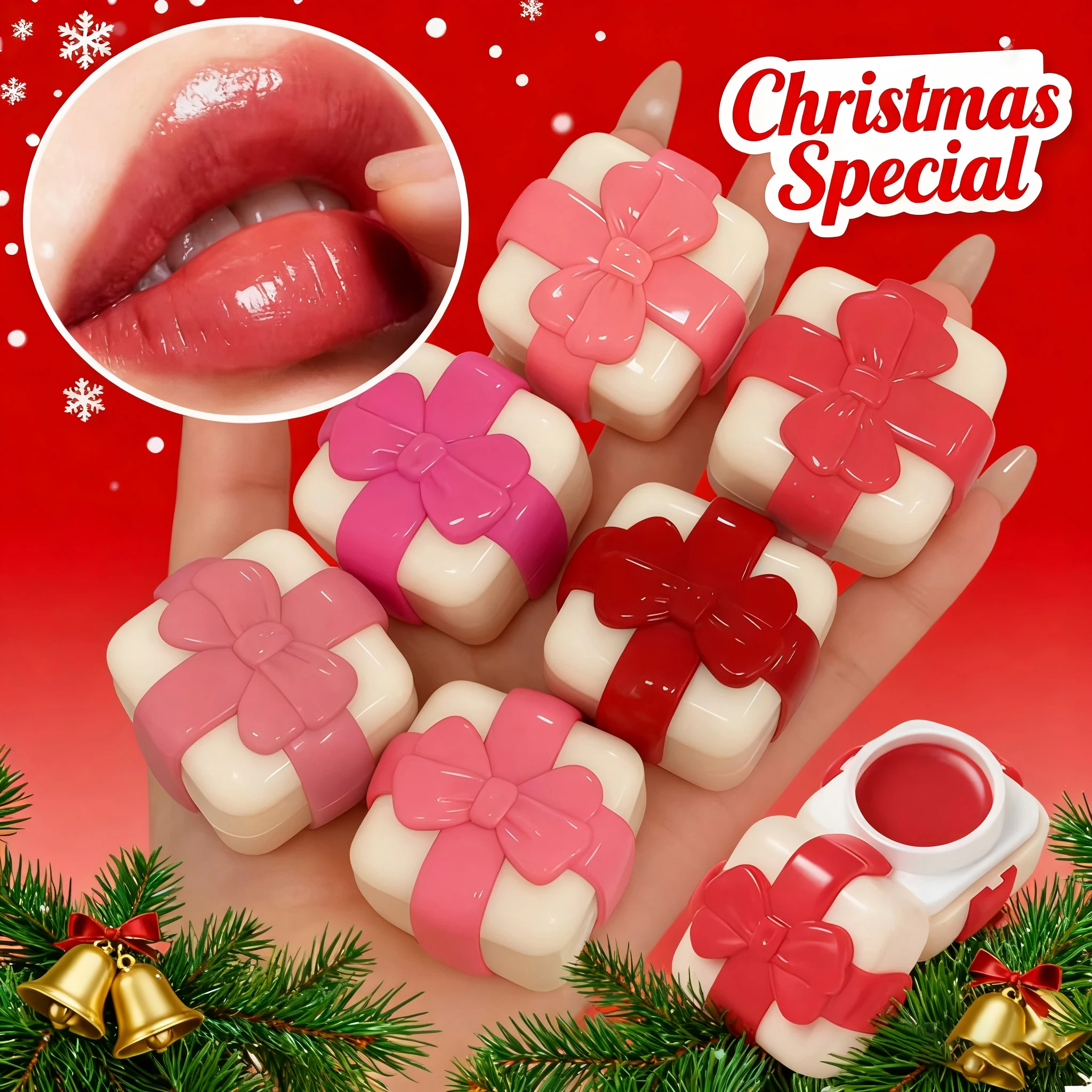 ملمع شفاه مرطب للشعر عشوائي مكون من 6 ألوان، يدوم طويلاً، سهل الاستخدام، بلسم شفاه للعناية بمكياج الشفاه هدية عيد الميلاد #1