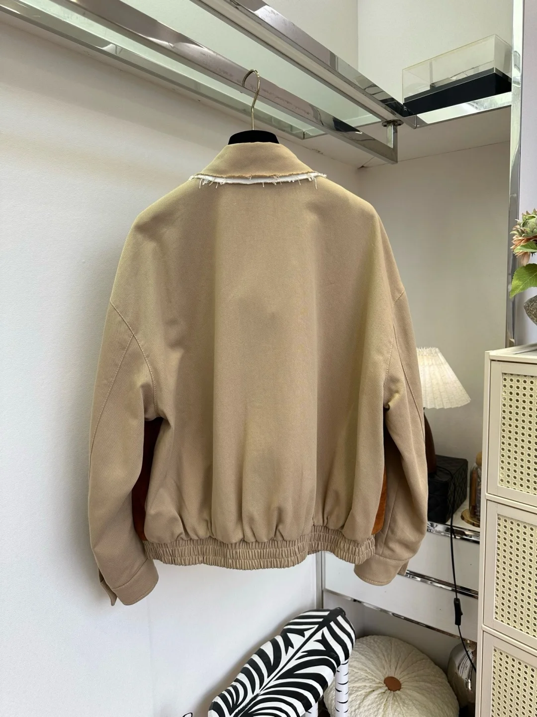 Vintage Suede & Wool-Blend Color Block Jacket Women Fringe Lapel Cropped Loose Fit Retro Chic Early Fall