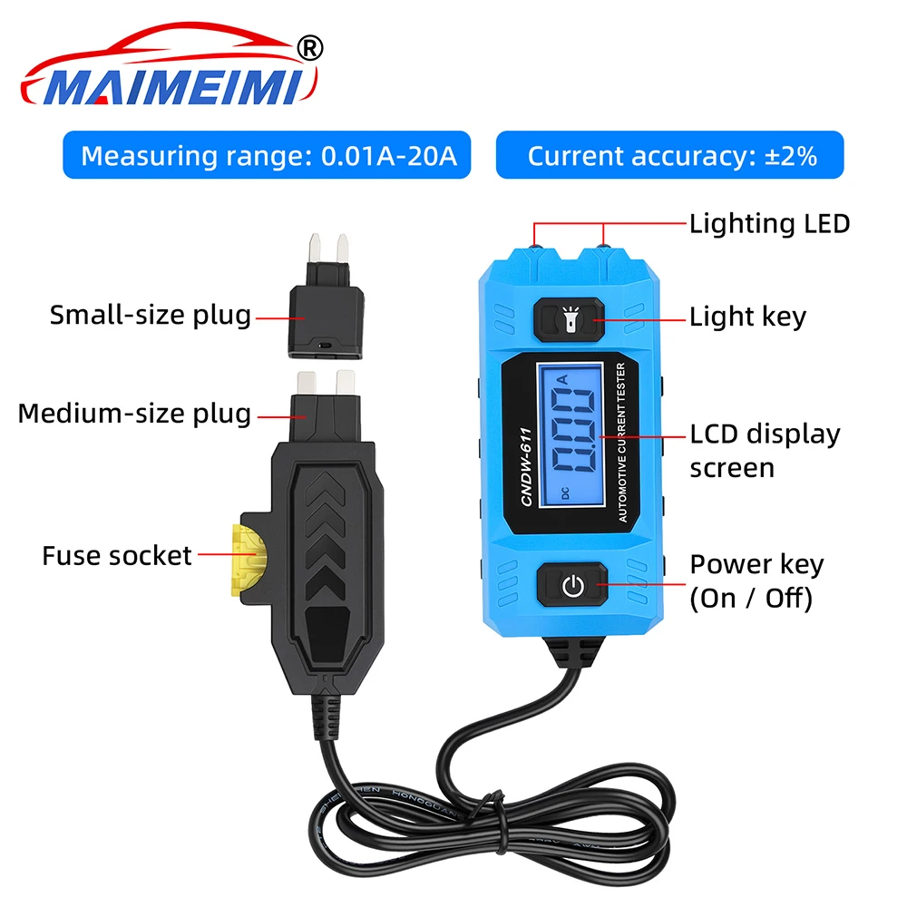 Car Circuit Tester Current Test Fuse Diagnostic Tool 12V Range 0.01~19.99A Repair Detector Galvanometer Automotive Accessories