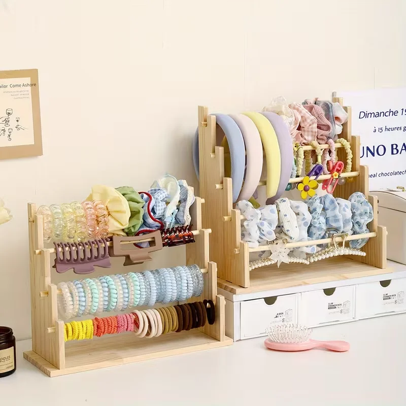 Wooden hair accessories storage artifact large-capacity hairband display stand children's hair ring grab clip finishing multi-la