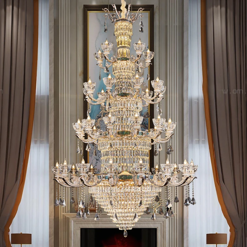 

Duplex Crystal Chandelier European Staircase Long Chandelier Hollow Living Room Lamp Chandelier Villa Hotel Lobby Chandelier