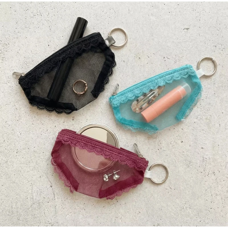 Transparent Triangle Bag Cute Stationery Storage Pouch Portable School Supply Organizer Travel Makeup Cosmetic Net Zip Purse