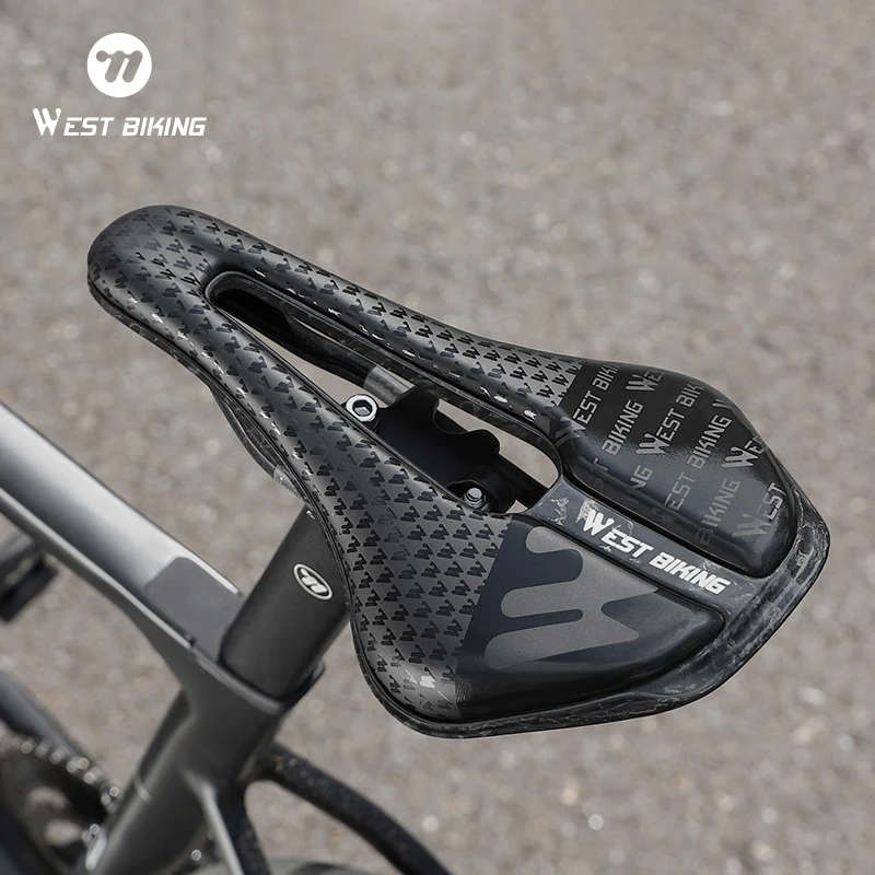 

WEST BIKING Ultralight T700 Carbon Fiber Bike Saddle Hollow Breathable Short Nose Road Bicycle Cushion Shockproof Cycling Seat